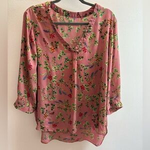 Pink Floral V-Neck Blouse 2X